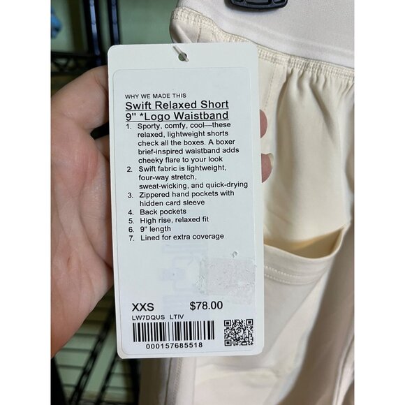 Lululemon Swift Relaxed 9" Shorts Logo Waistband Light Ivory - Size XXS S XL - Picture 4 of 6
